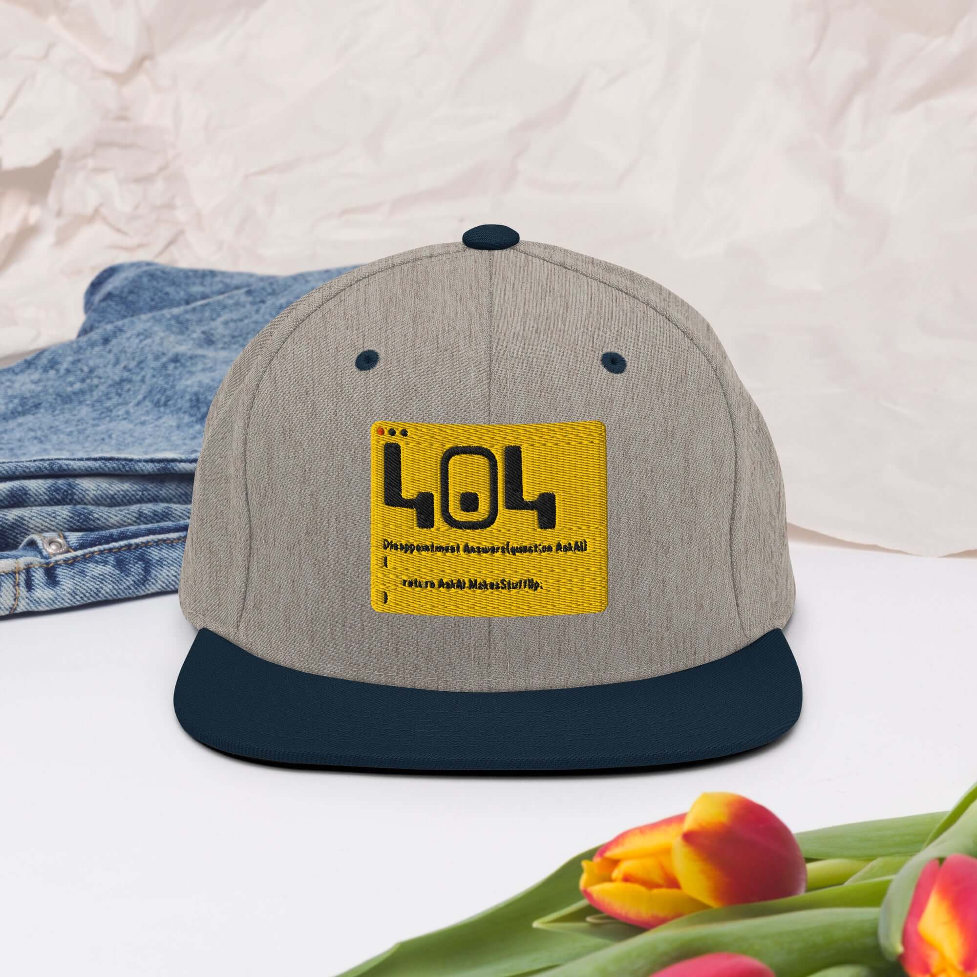 404 Disappointment Hat with error code design, symbolizing developer humor and life’s glitches. Perfect snapback for tech enthusiasts.