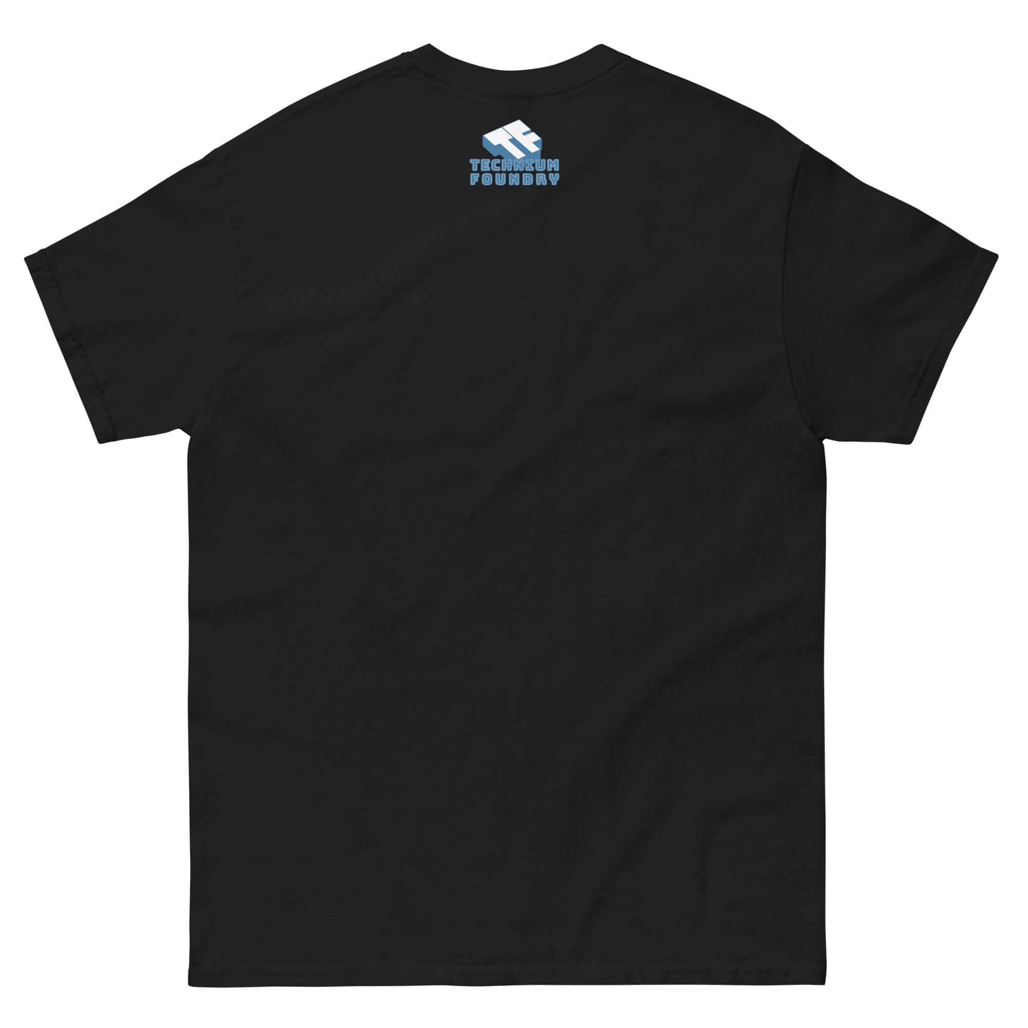 Back view of black t-shirt with aerodynamics-themed graphic for pilots