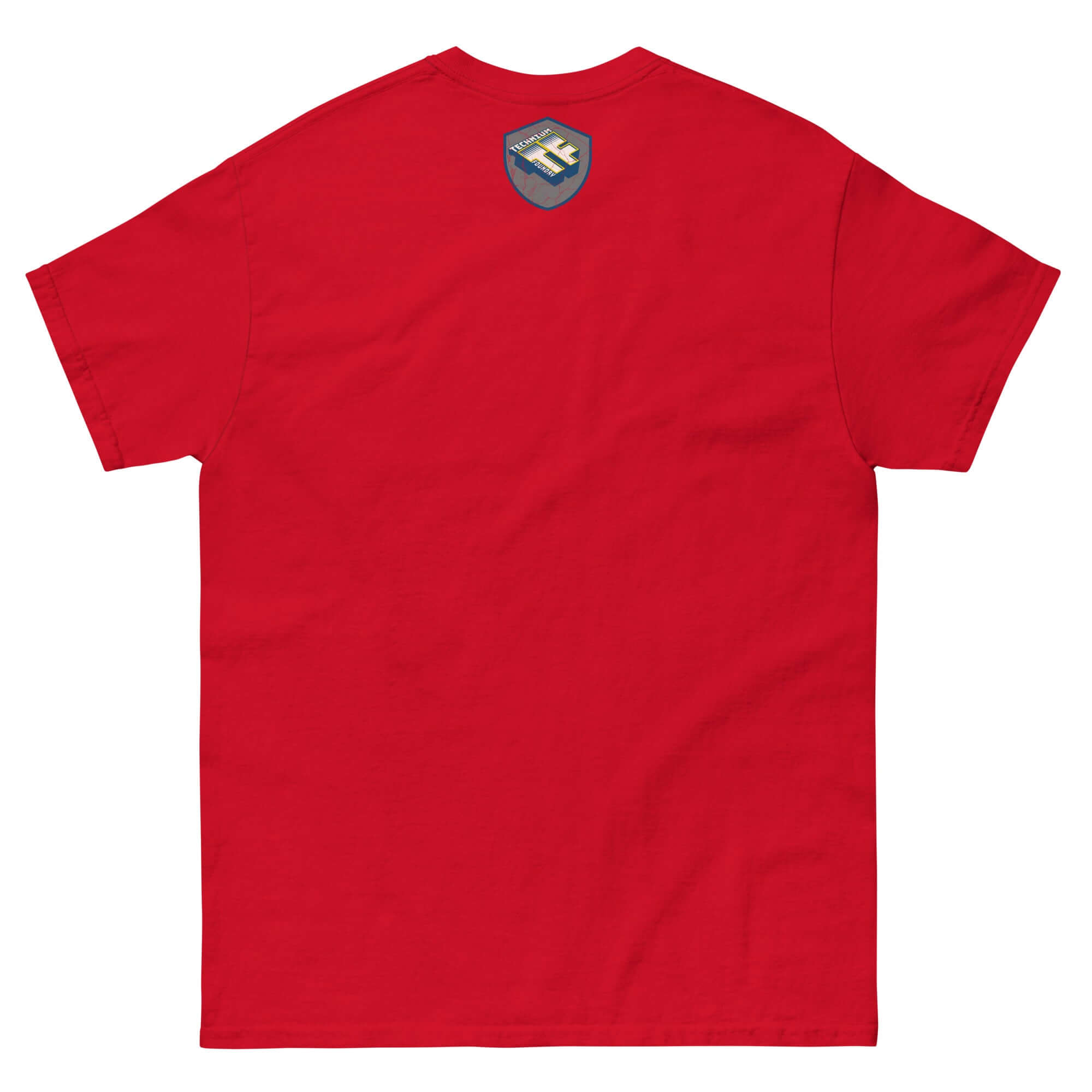 Red Cleverly Hills E=mc² T-Shirt featuring a small logo on the back, blending scientific wit with Beverly Hills charm.
