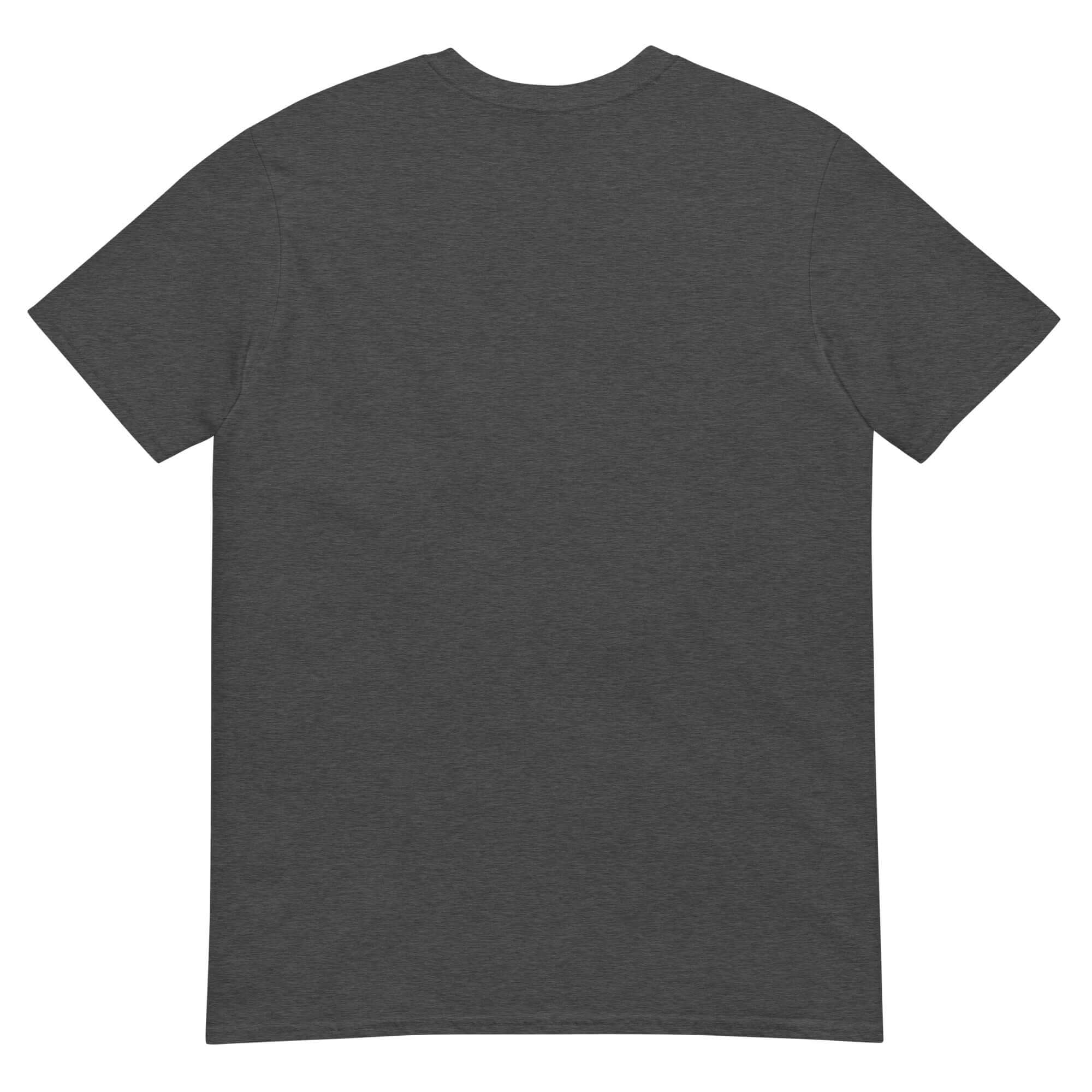 Back view of a dark gray "Making Science Cool Since 2001" T-shirt for science teachers and enthusiasts.