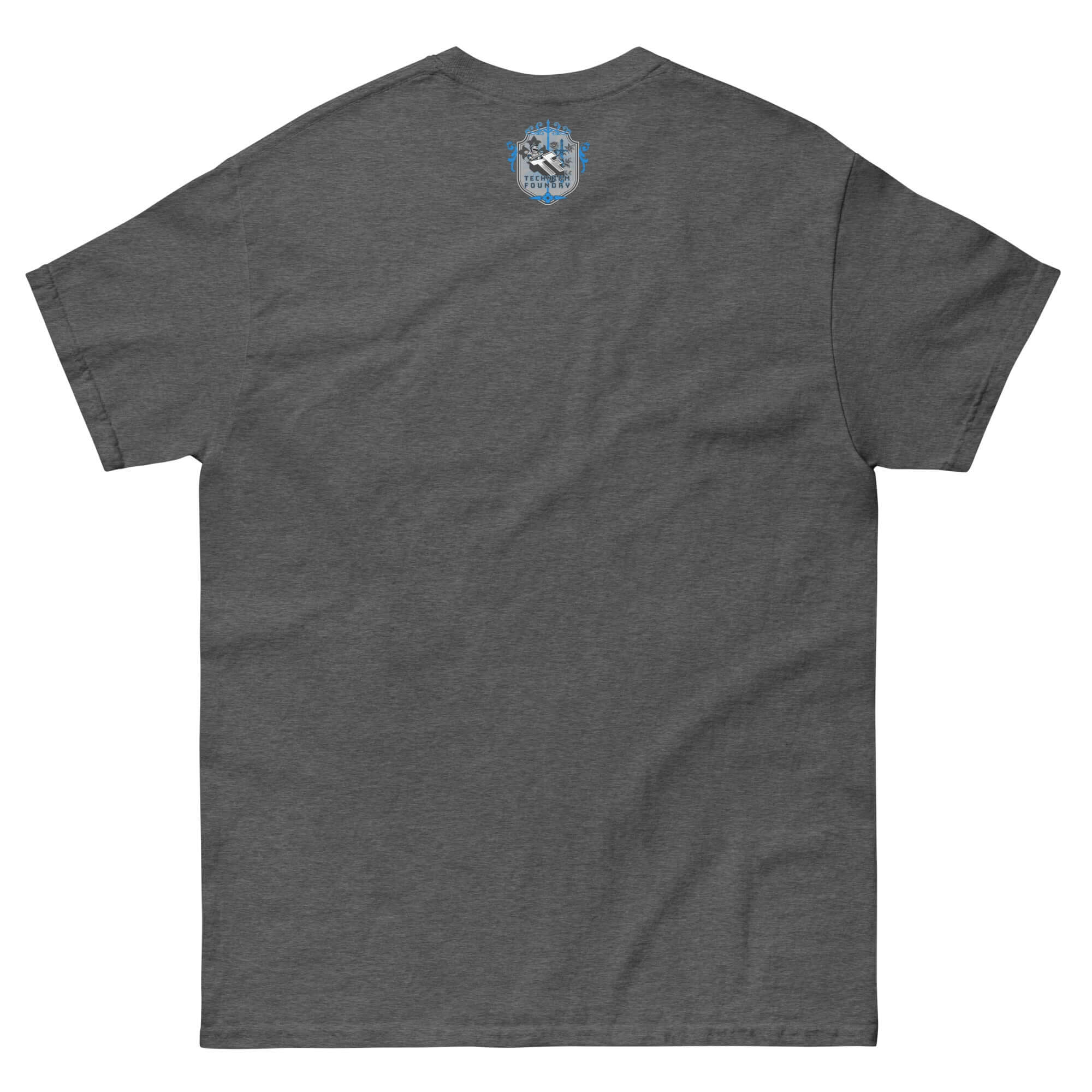 Back of Modern Dating Satire T-Shirt in charcoal gray, featuring comedic print for relationship humor enthusiasts.