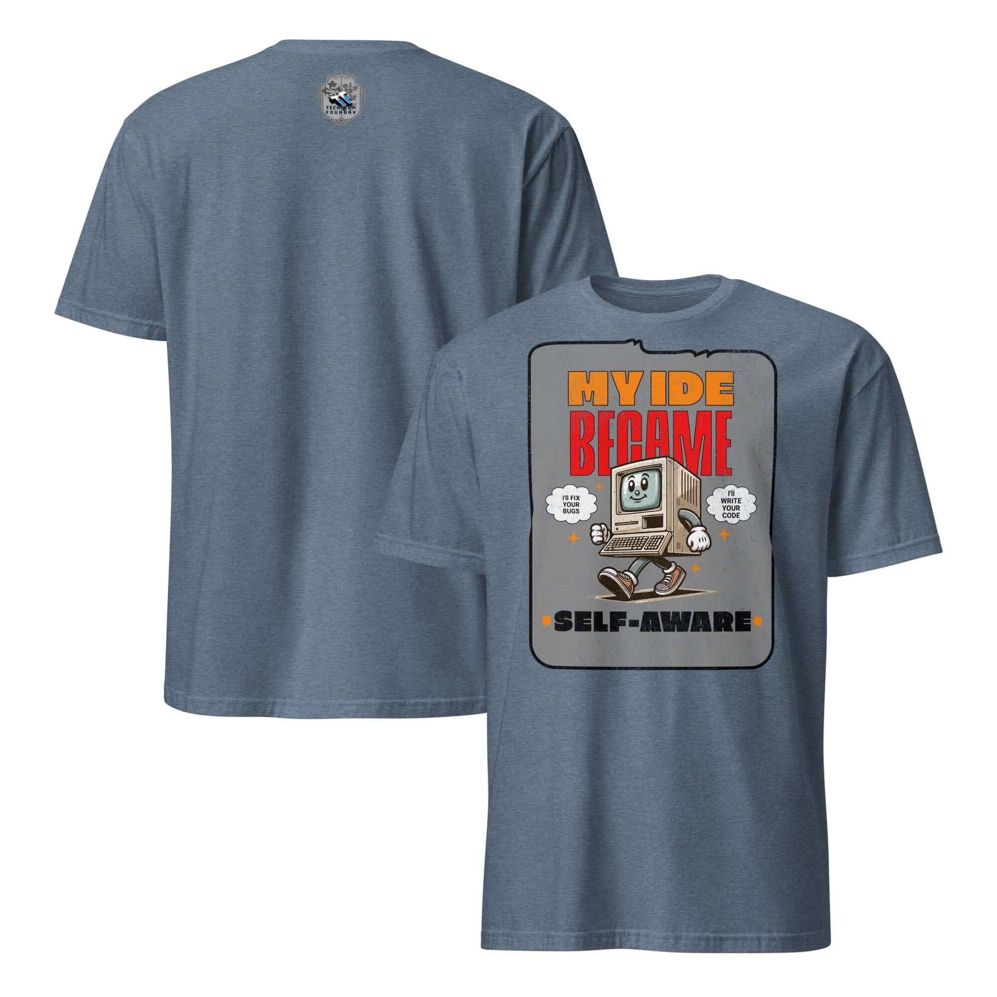 My IDE Became Self-Aware T-Shirt featuring cute AI computer design, perfect for tech lovers and programmers.