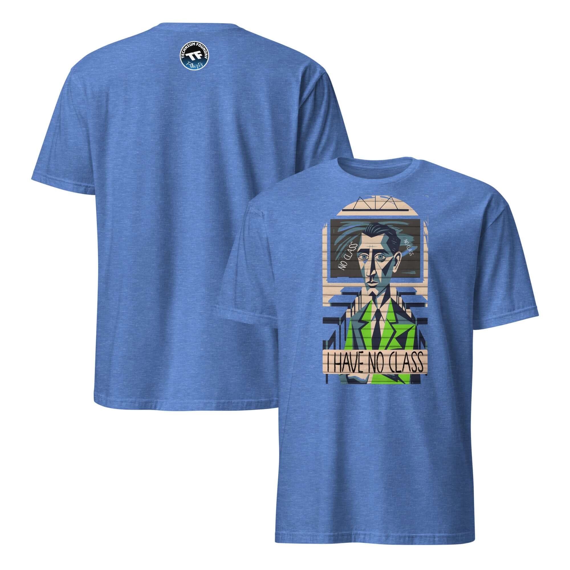 "I Have No Class" T-shirt with geometric design, featuring humor and educational theme, perfect for teachers and students.