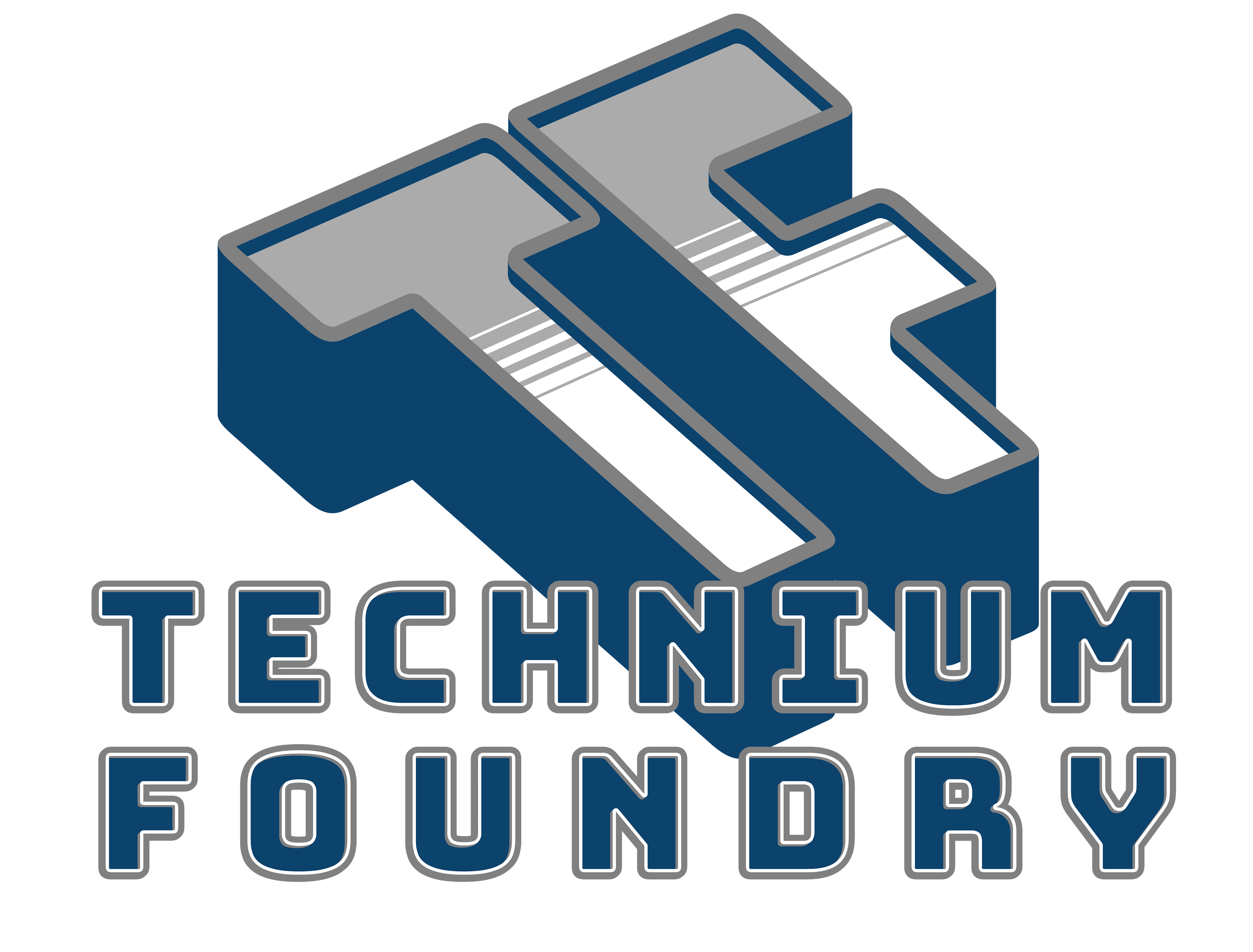 Technium Foundry logo in blue and gray, featuring stylized letters 'TF'