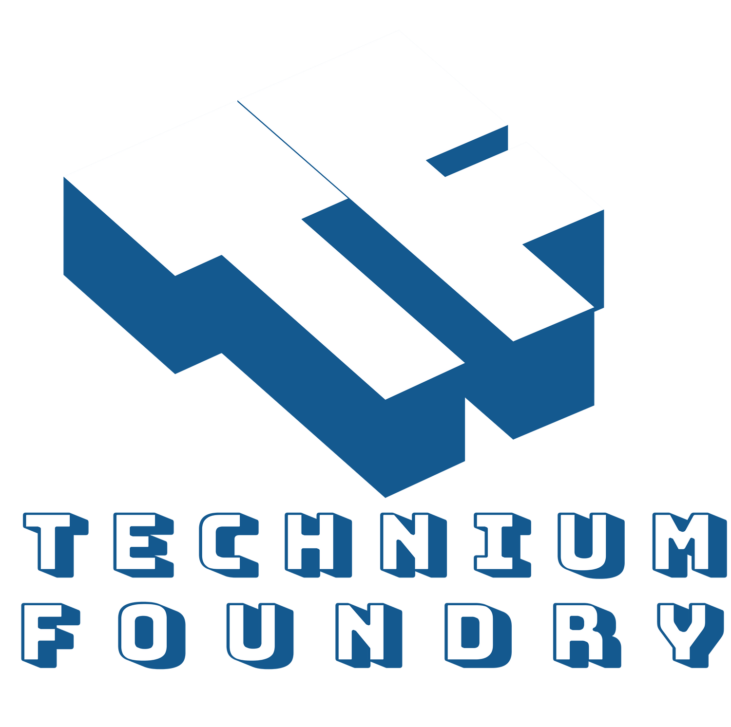 Technium Foundry logo with blue and white geometric design, perfect for physics enthusiasts and science-themed gifts.