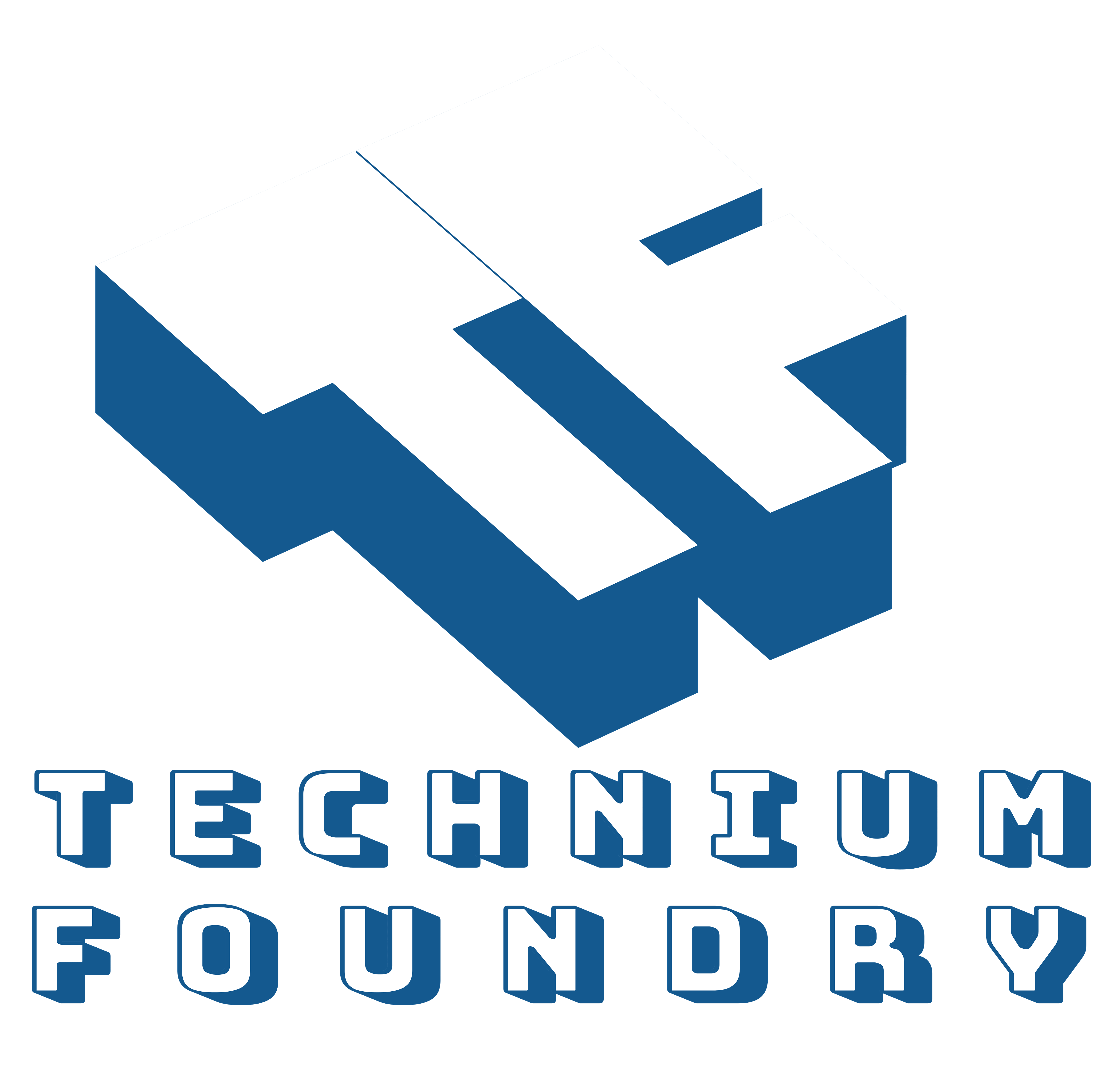 Technium Foundry logo with blue and white geometric design, perfect for physics enthusiasts and science-themed gifts.