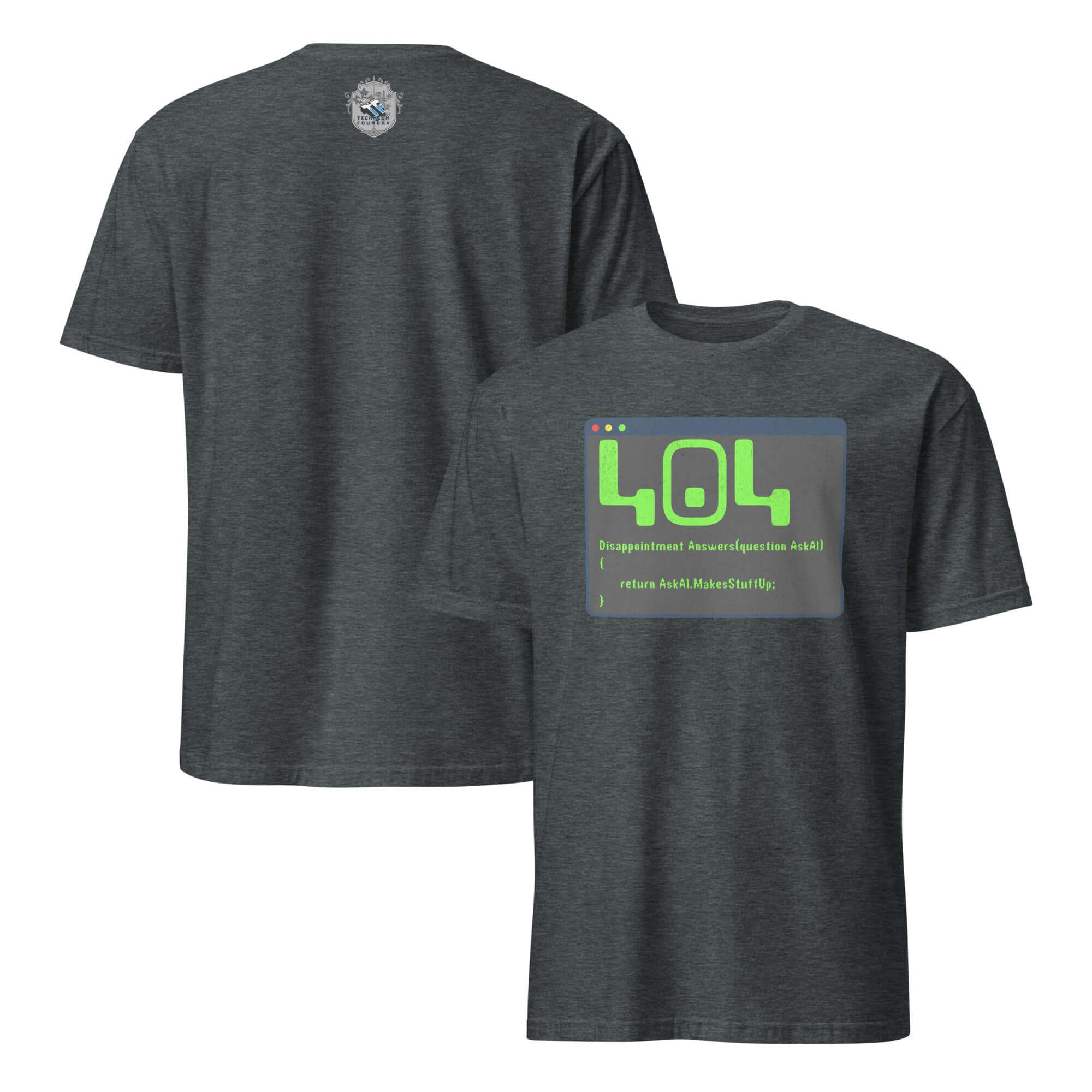404 Disappointment Error T-Shirt featuring AI humor and terminal window design for developers.