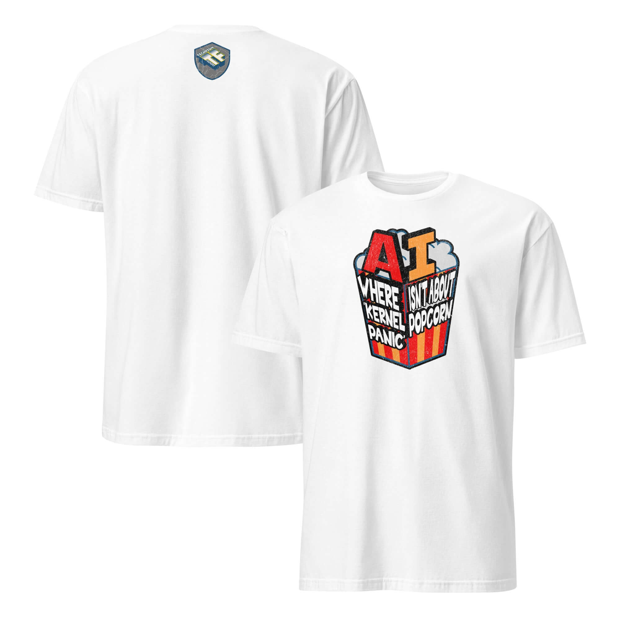 AI Kernel Panic Popcorn T-Shirt - Computer Humor and Tech Joke