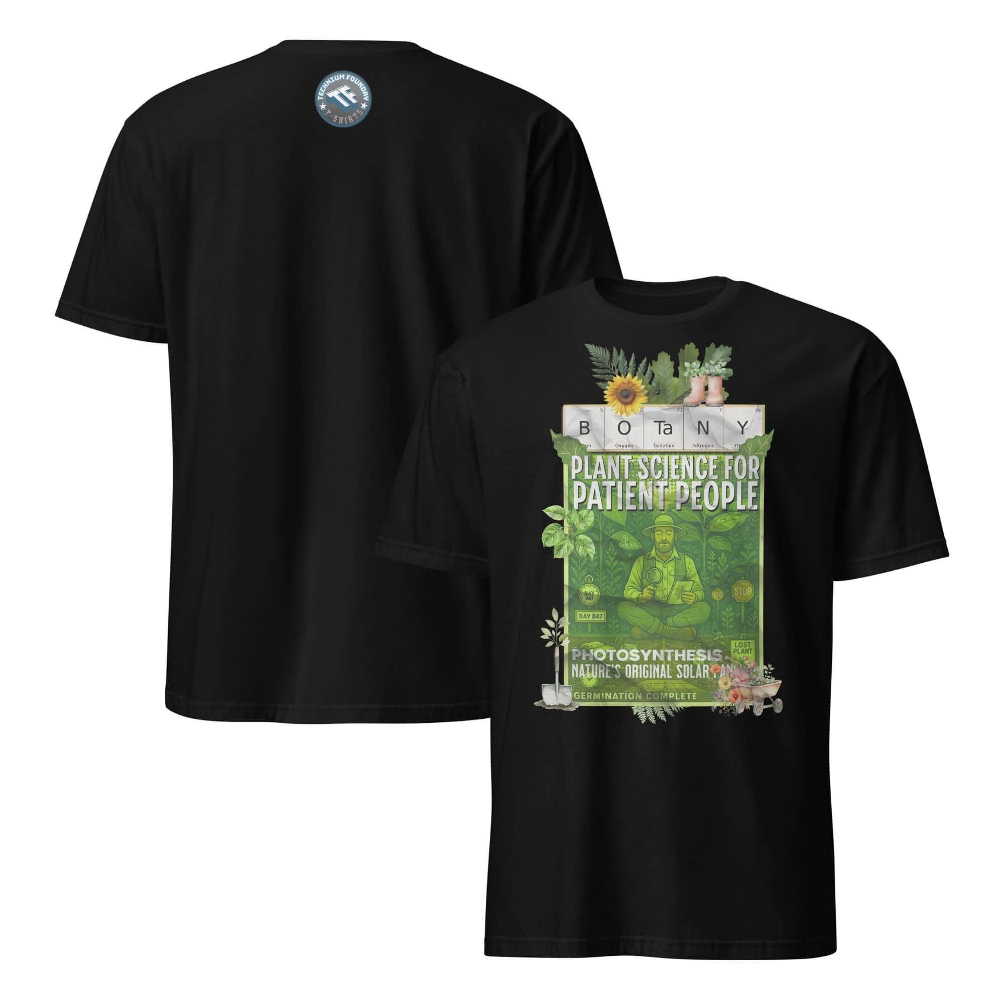 Botany T-Shirt featuring 'Plant Science For Patient People' vintage botanical design, perfect for nature-loving zen seekers.