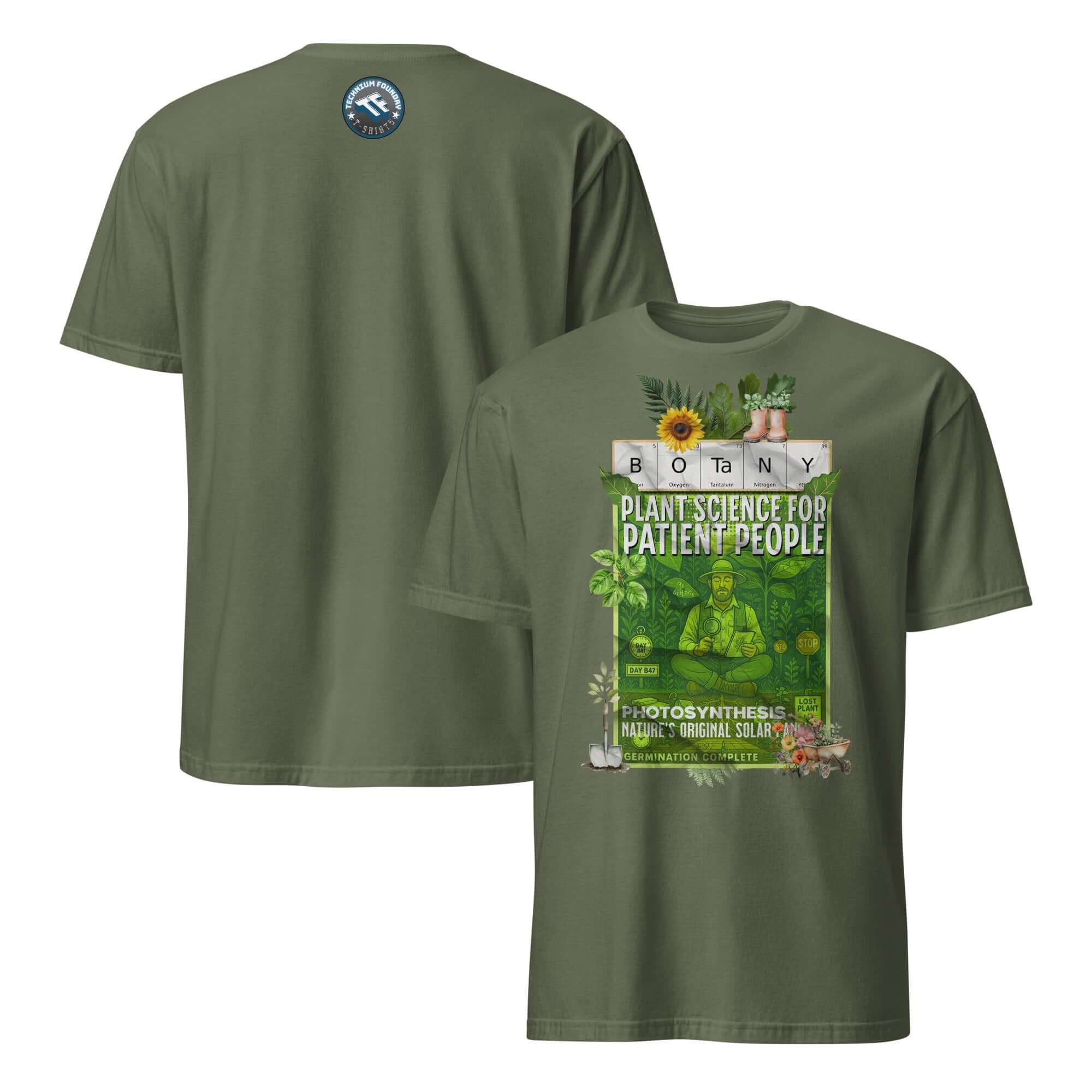 Green Botany T-Shirt featuring vintage plant science design for patient people seeking tranquility in nature.