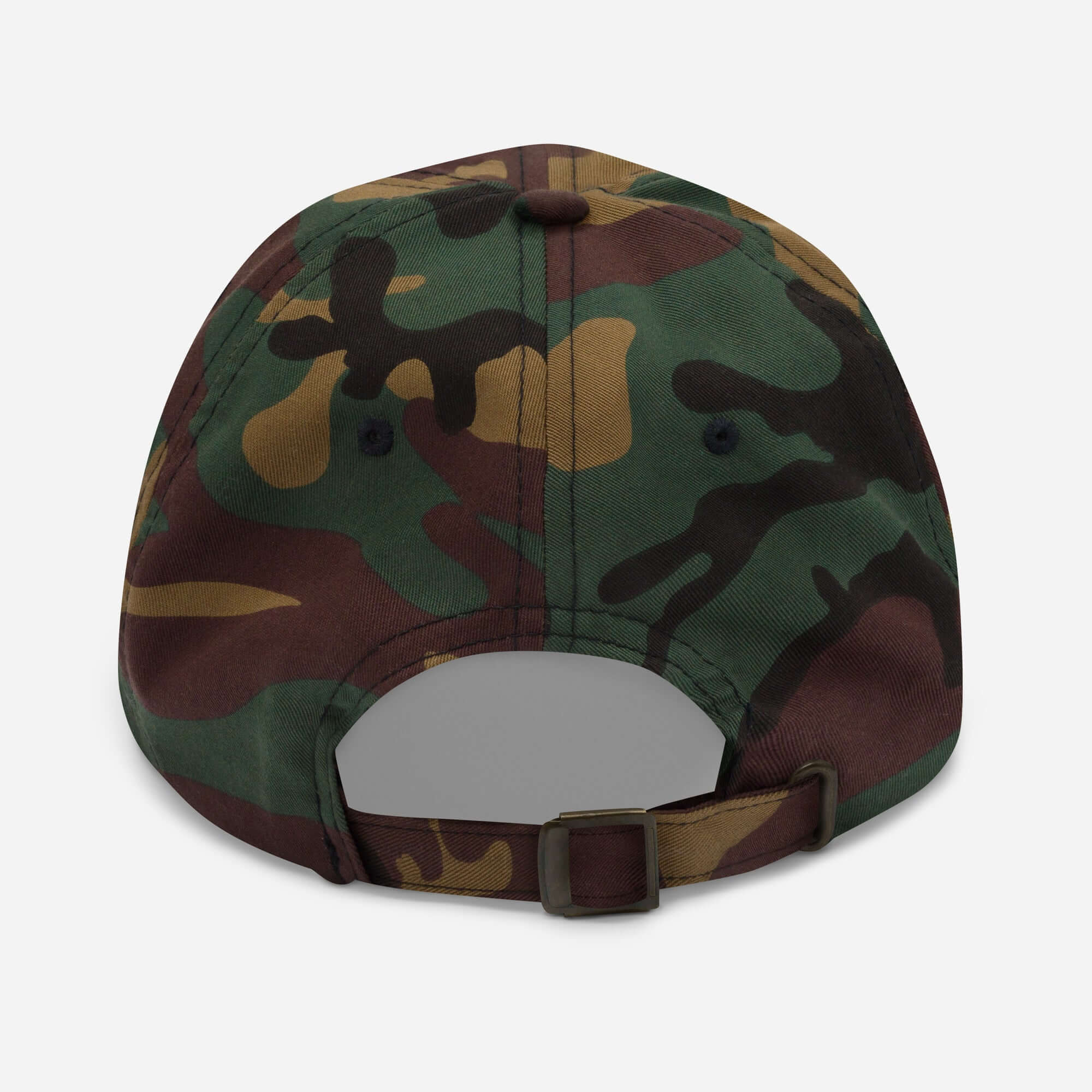 Back view of a camouflage baseball cap with adjustable strap, ideal for chemists and professionals in science.