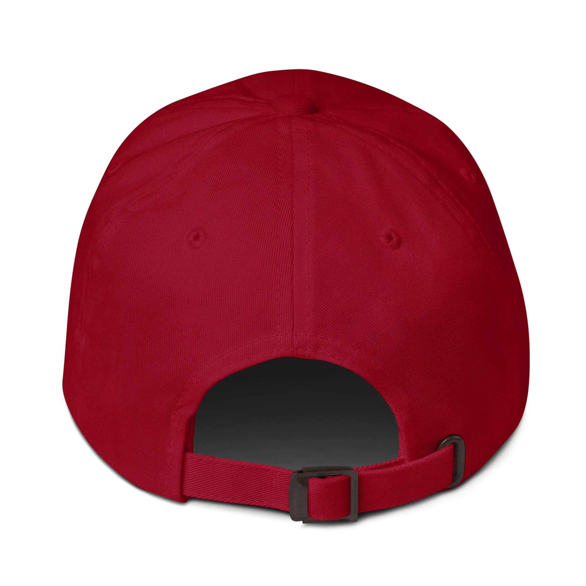 Red Chemist Baseball Cap, professional atom-wrangling headwear, adjustable back view, stylish design for science enthusiasts