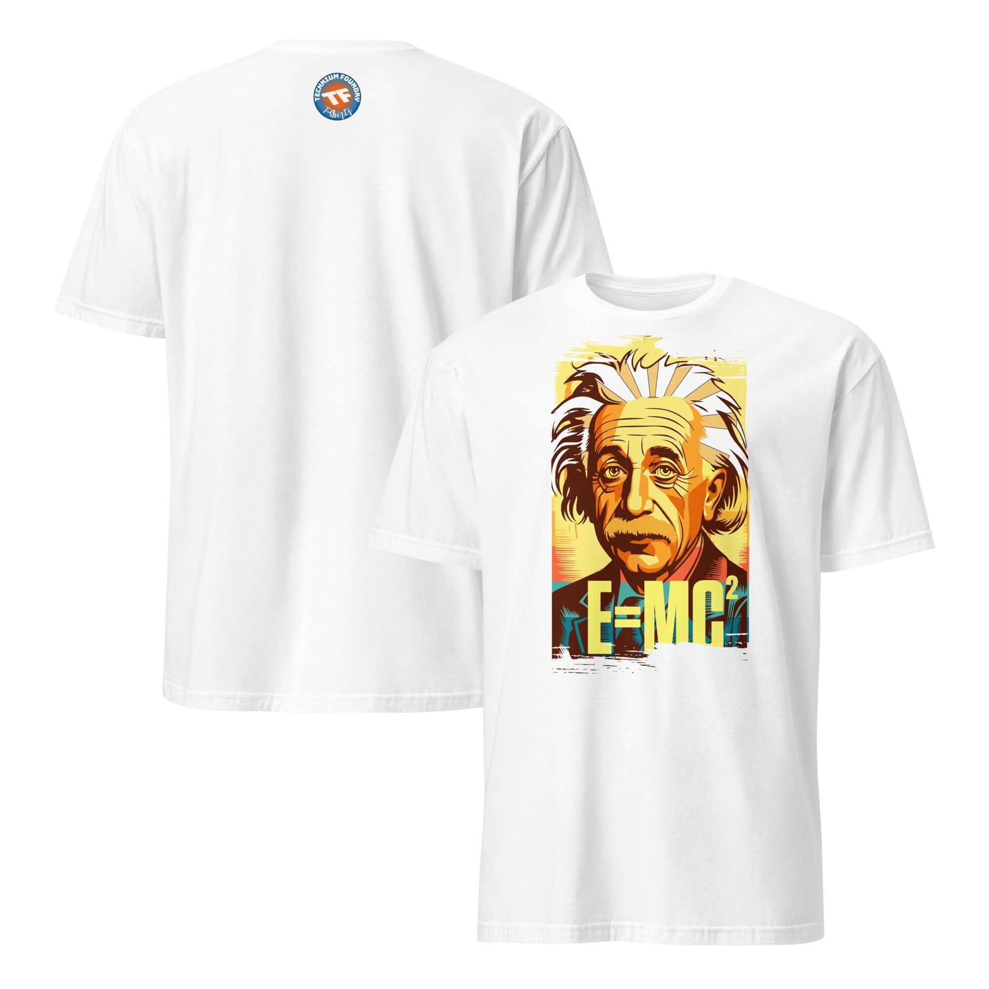 Einstein E=MC² T-shirt featuring portrait and mass-energy equation, physics apparel
