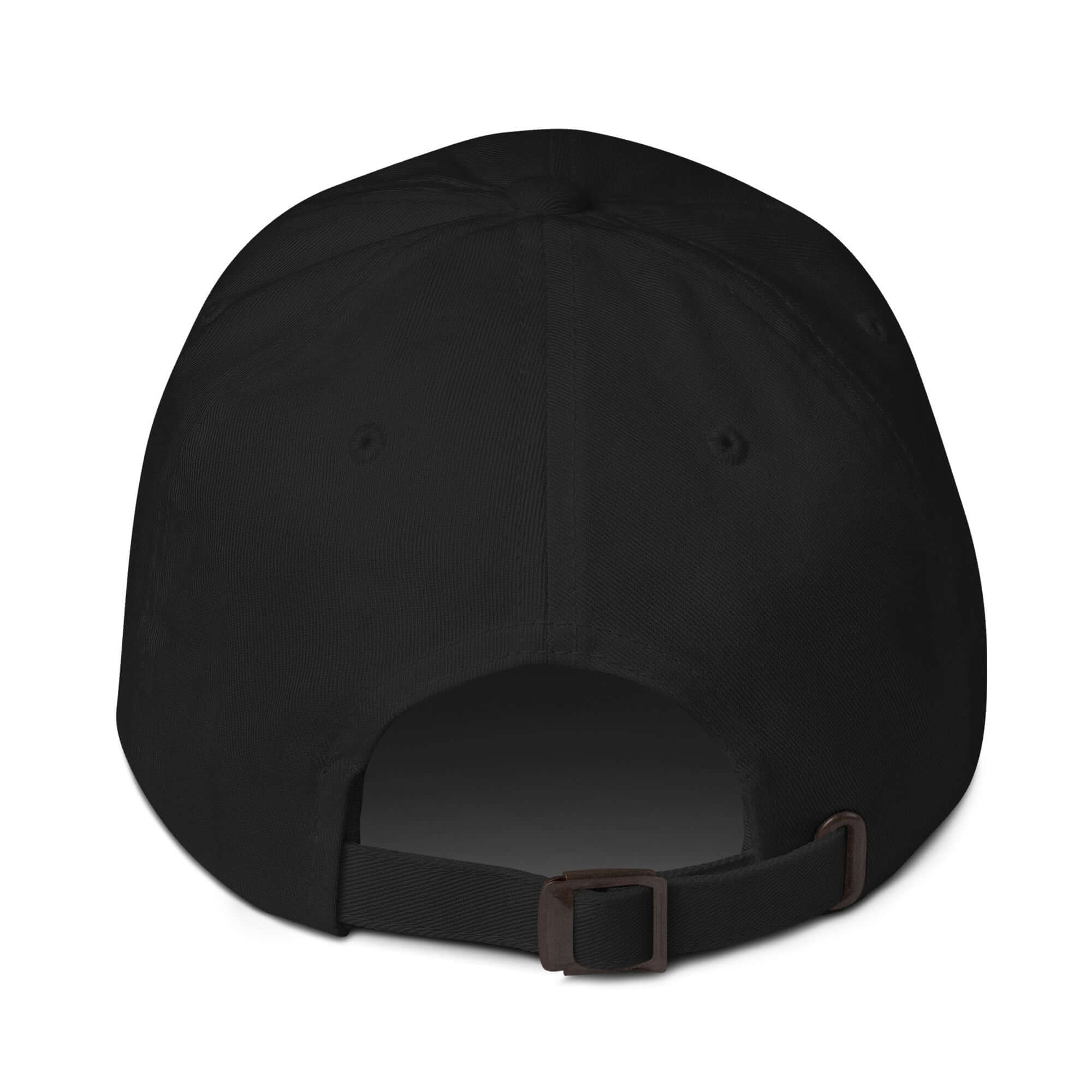 Back view of black Engineer baseball cap showcasing adjustable strap for comfortable fit.