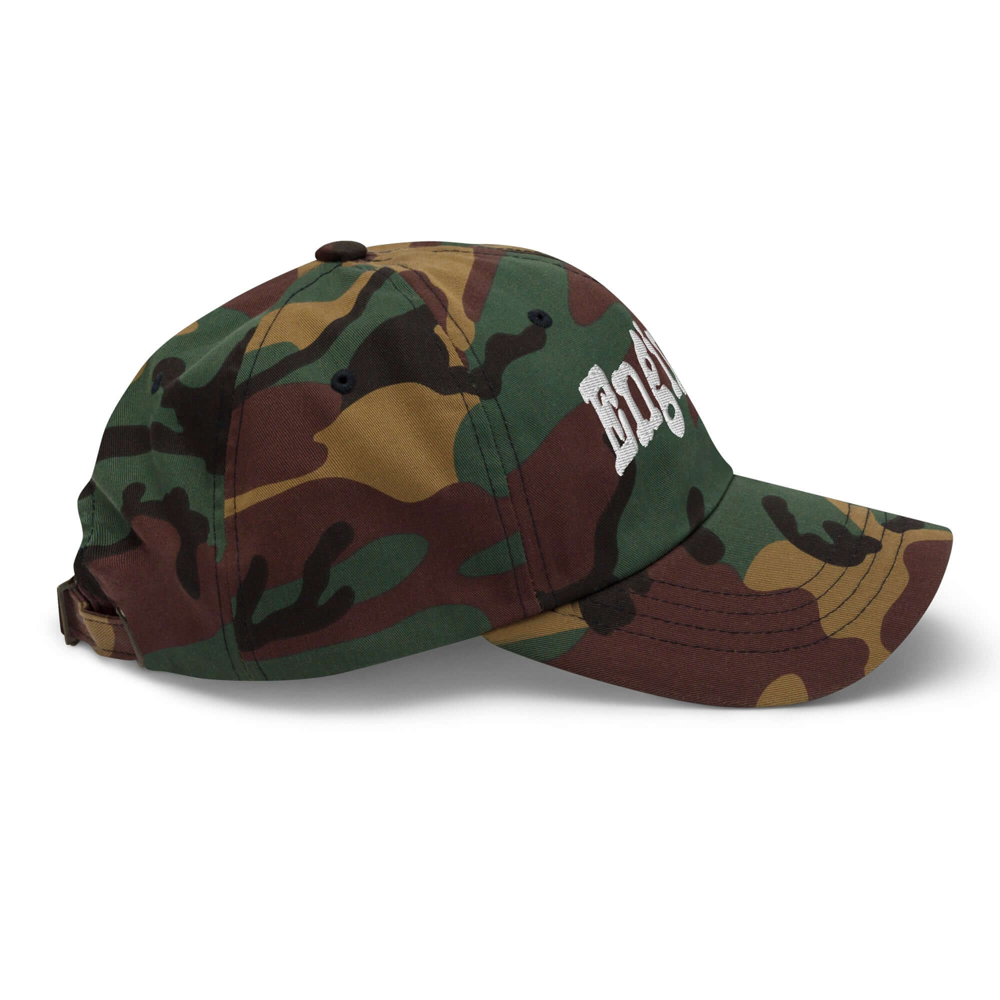 Camouflage engineer baseball cap with white embroidery, perfect for professional problem solvers and stylish daily wear.