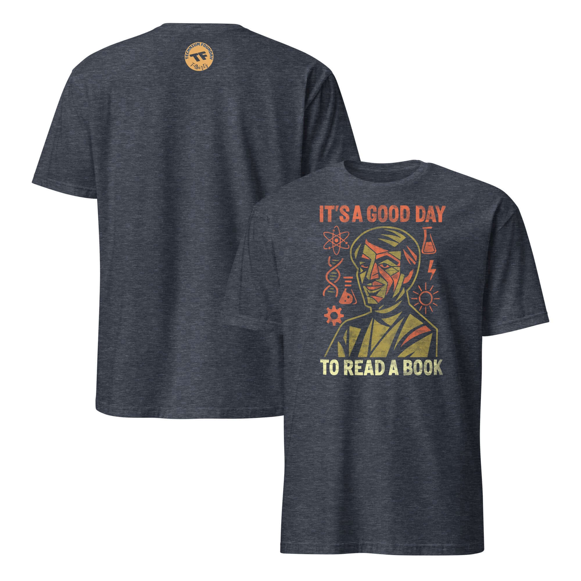Navy T-shirt with 'It's a Good Day to Read a Book' and vintage design, promoting reading as cultural resistance. Perfect for book lovers.