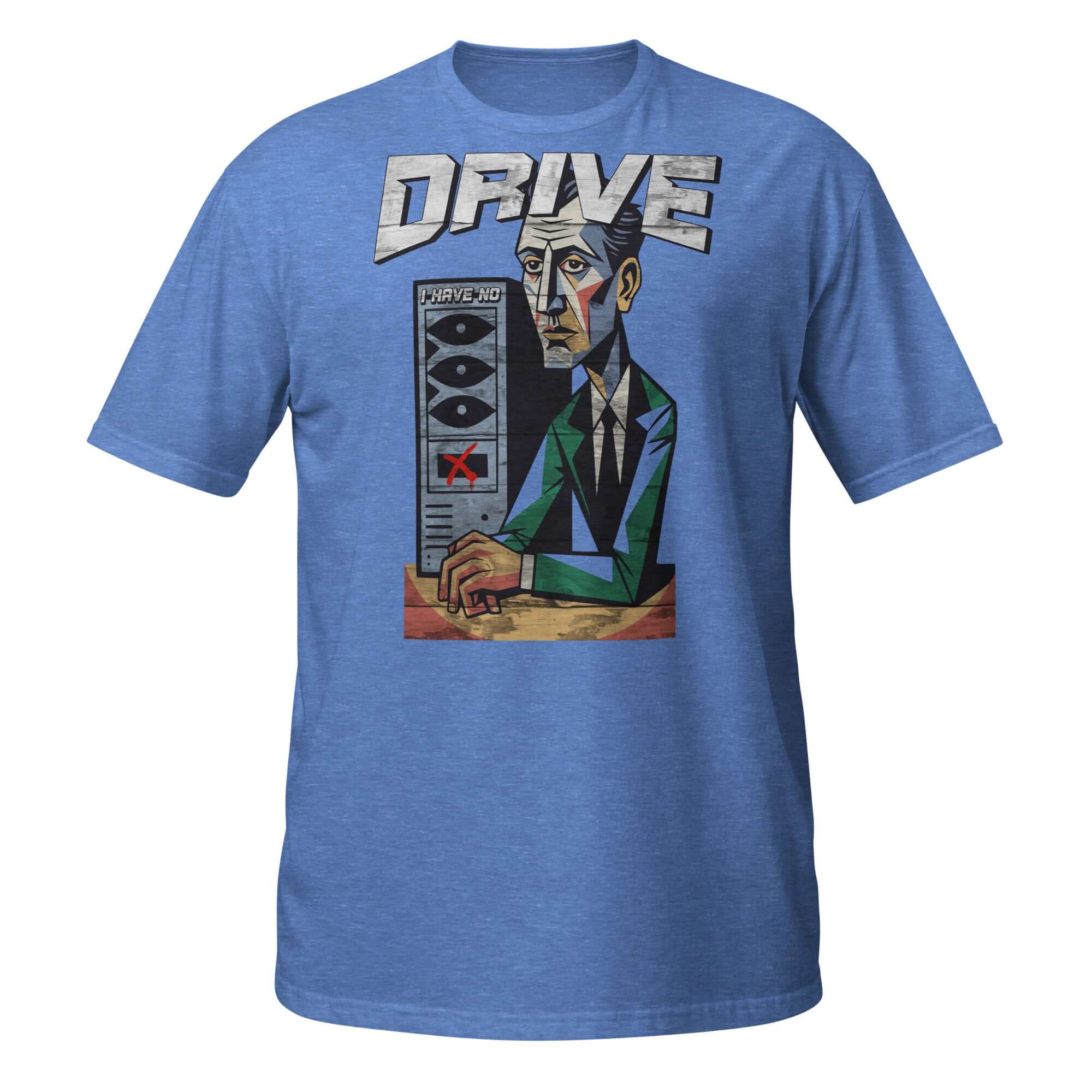 "I Have No Drive T-Shirt with Cubist Design of Computer Storage and Motivation Crisis"