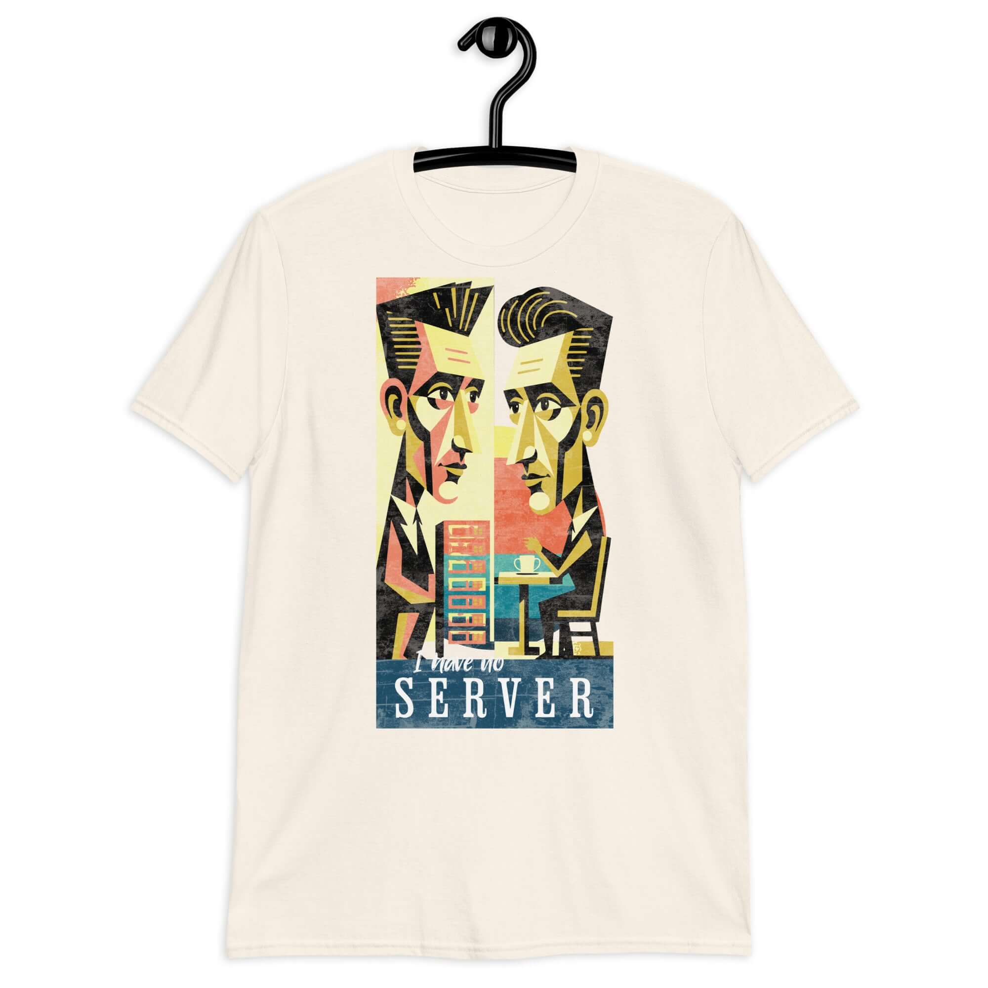 "I Have No Server" T-Shirt featuring IT and restaurant humor illustration, perfect for navigating service industry confusion.