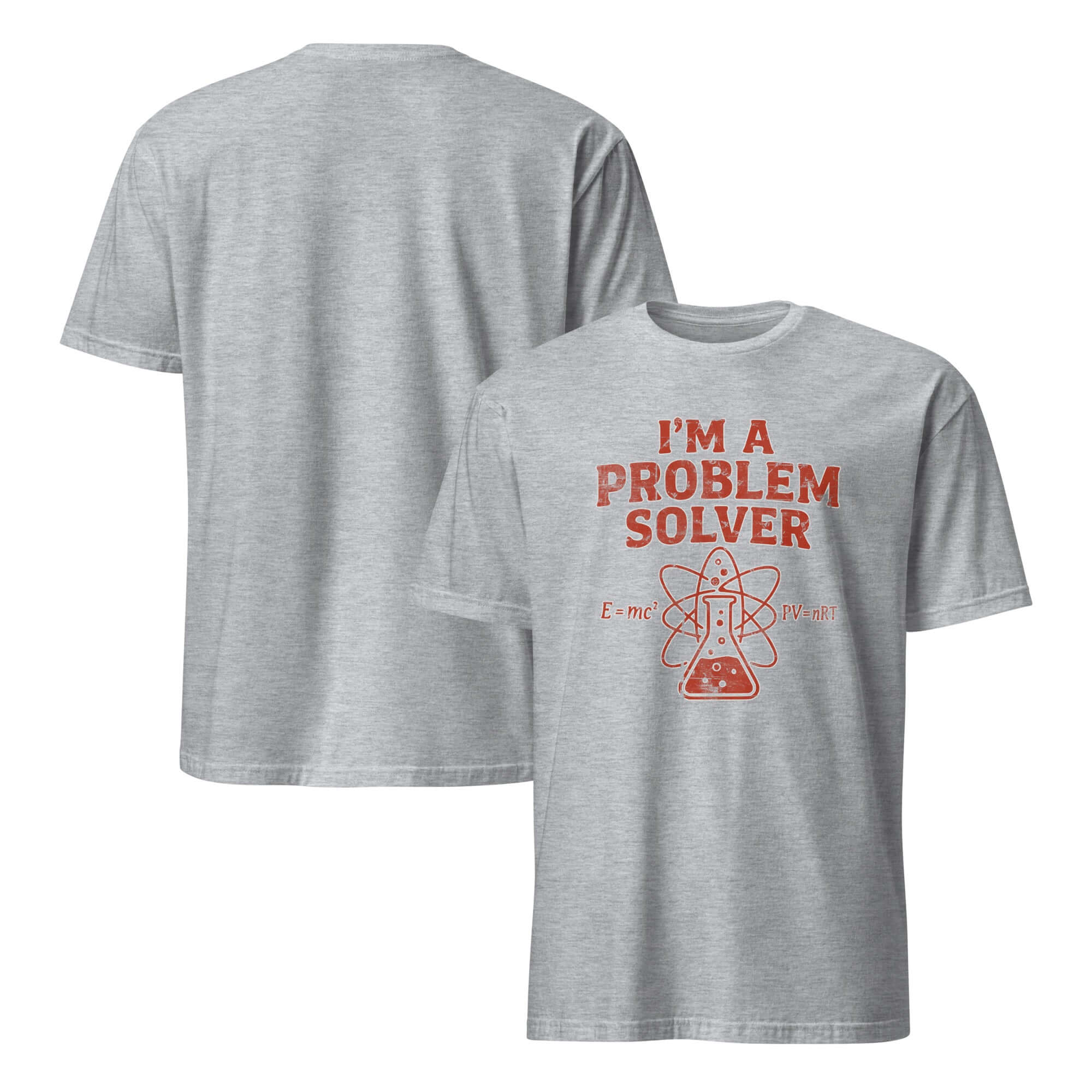"I'm a Problem Solver" T-shirt featuring science diagram, humorously promoting scientific problem-solving skills.