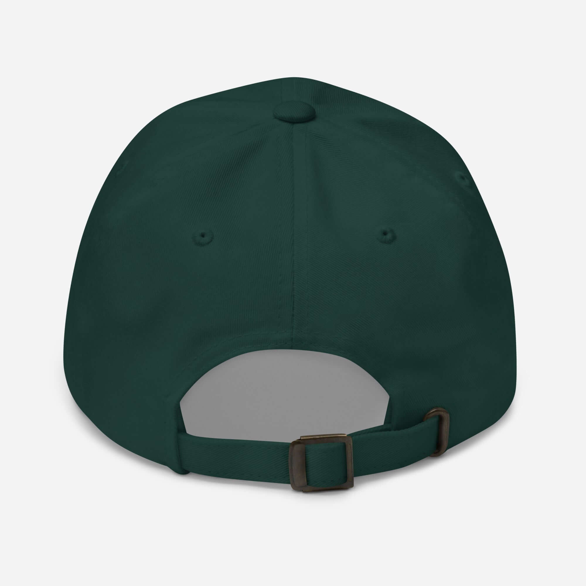 Back view of Slyentist baseball cap in green, featuring adjustable strap and metal buckle for scientific professionals.