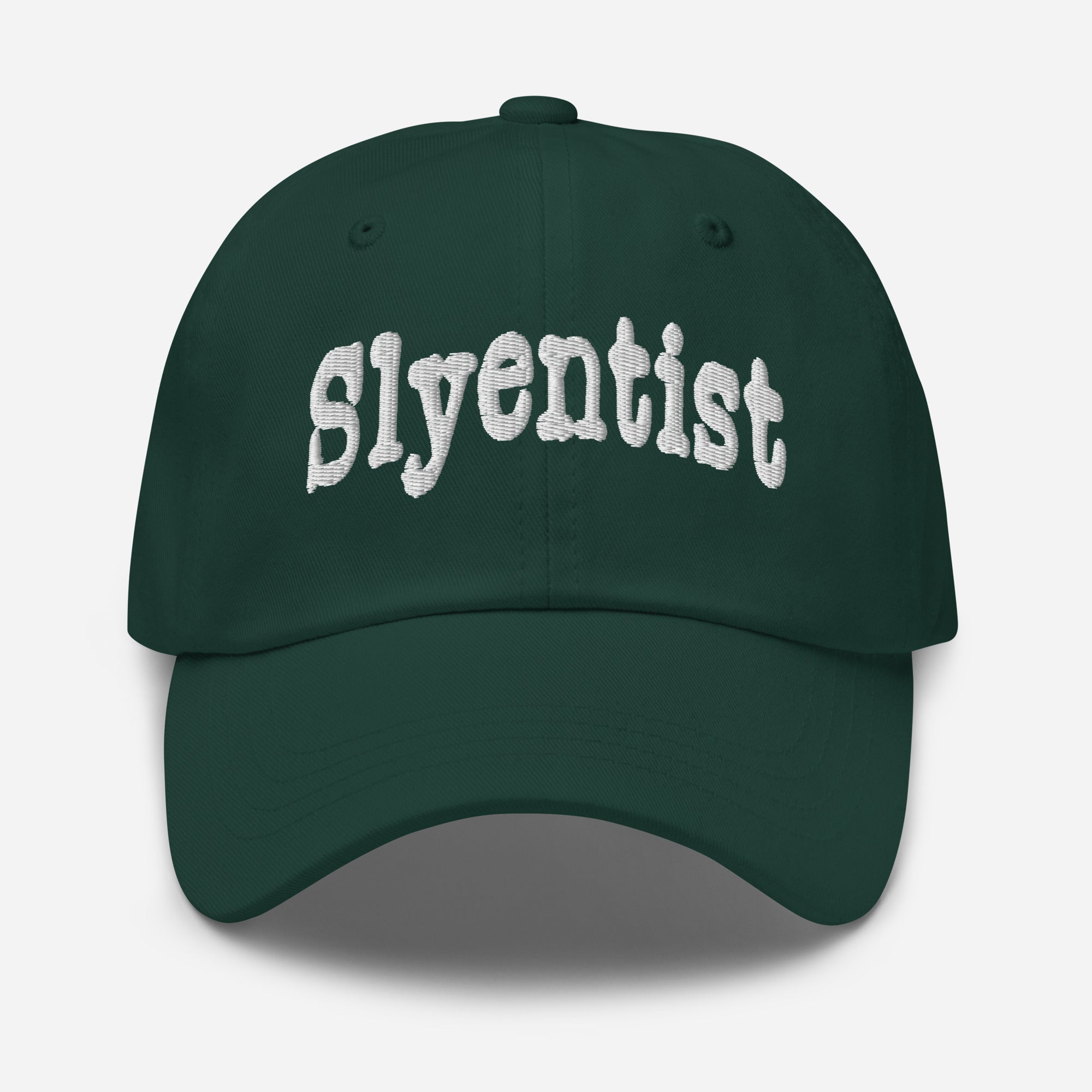 Slyentist baseball cap in green, perfect for science professionals who love a playful twist in their research methods.