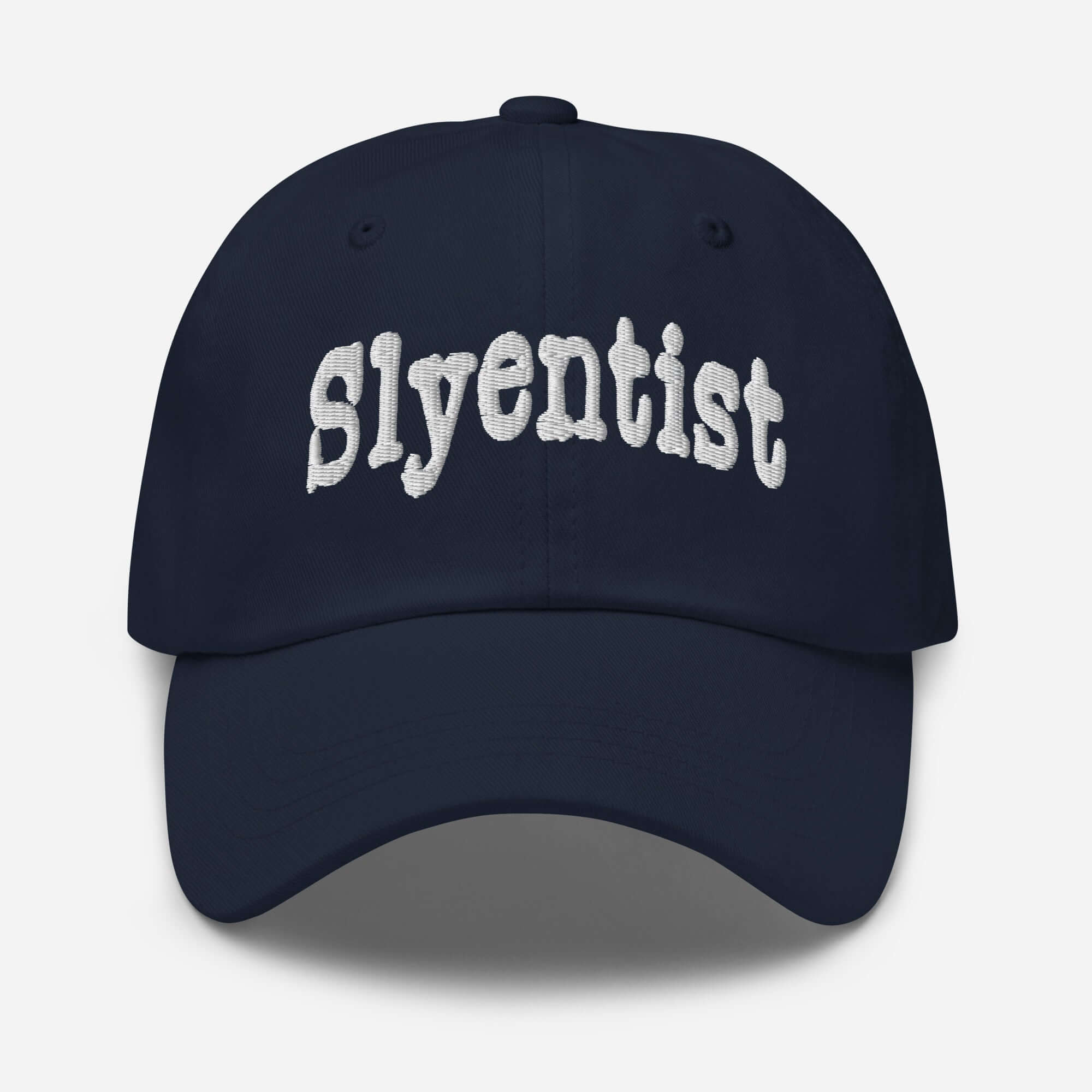 Slyentist baseball cap in navy, perfect for sneaky science professionals seeking stylish headwear for their academic adventures.