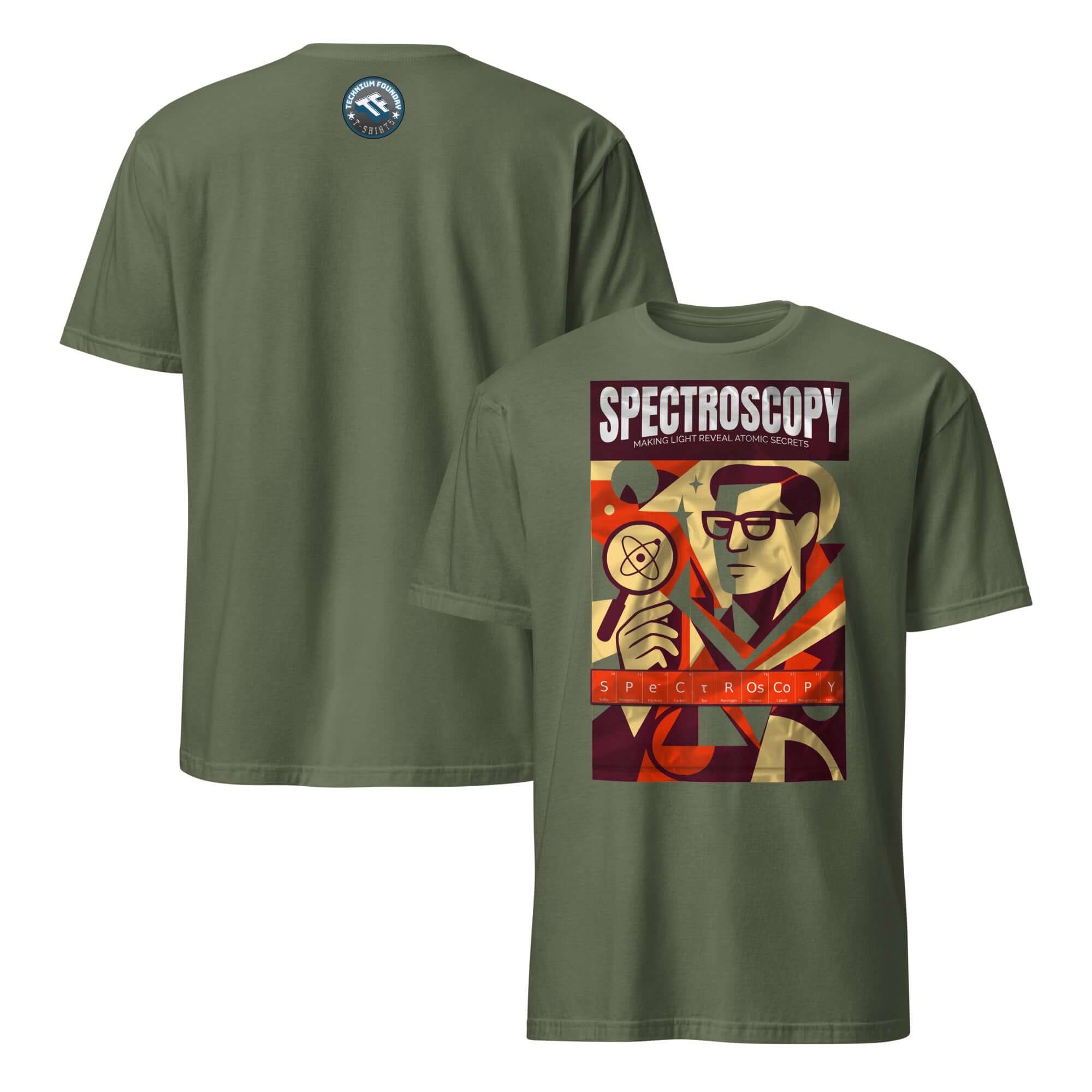 Spectroscopy T-Shirt featuring a noir-inspired detective design with prisms, celebrating atomic science through vintage art.