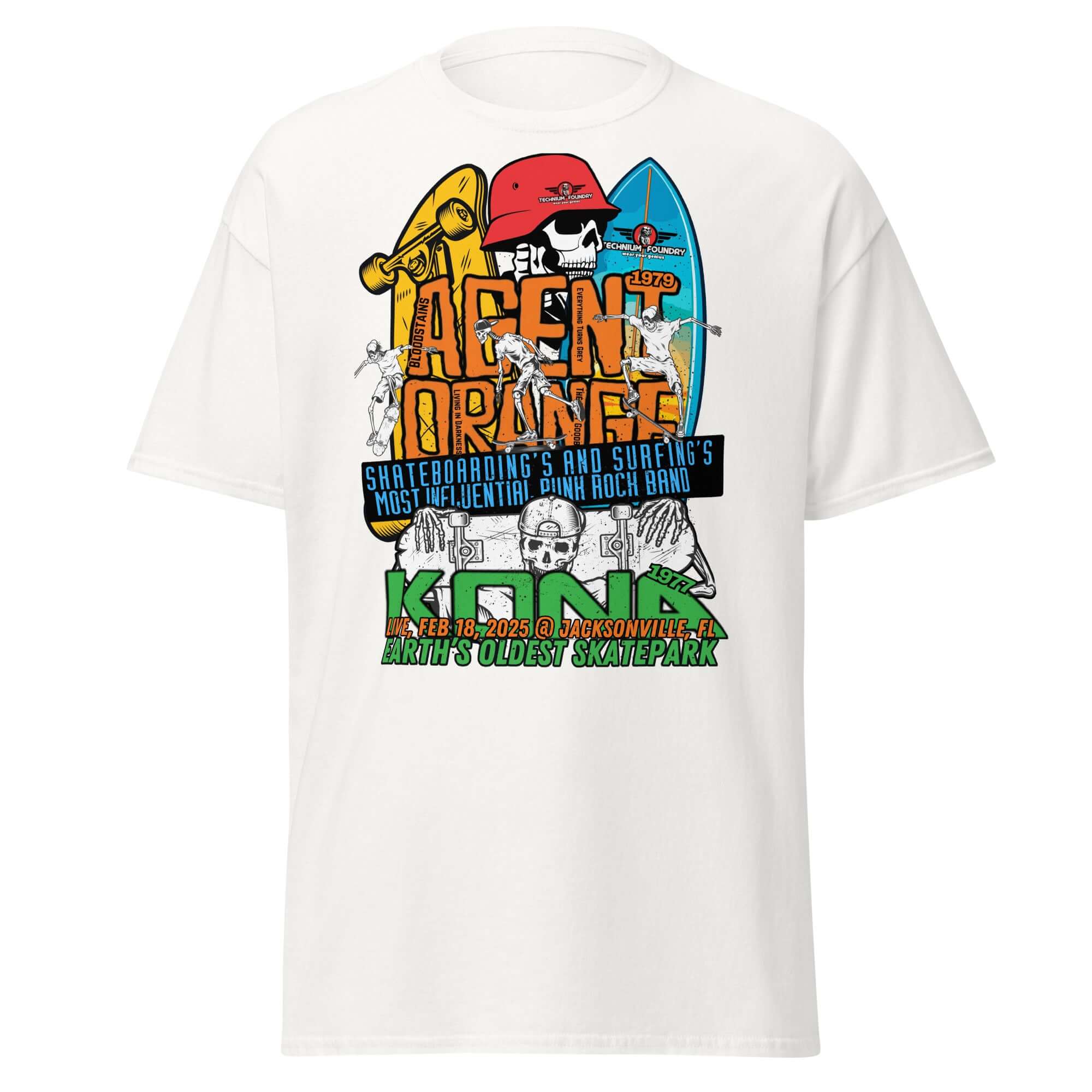 Unisex Agent Orange Kona Skatepark Concert Tee, Feb 18 Limited Edition, featuring skateboarding inspired graphic and text.
