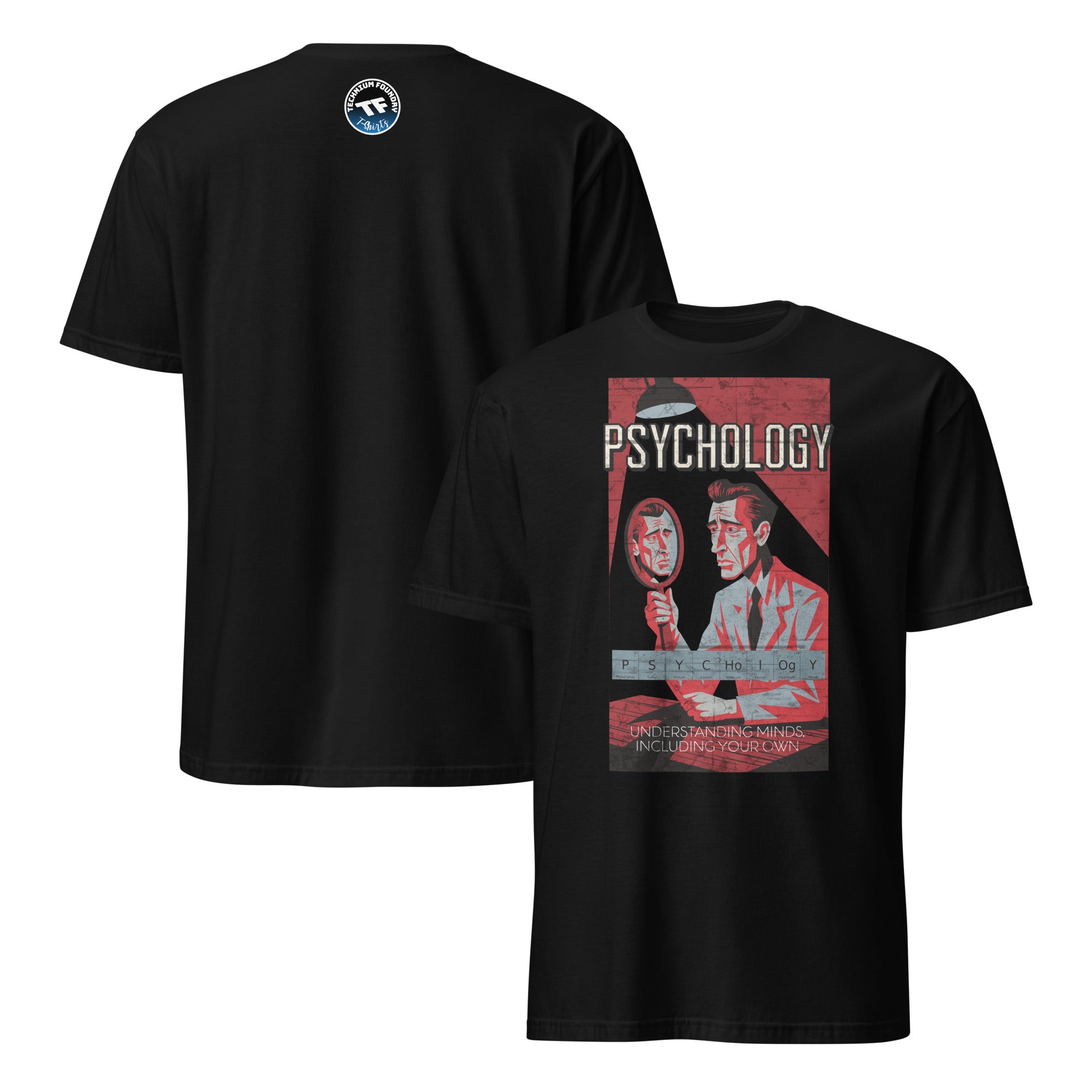 Black Psychology T-Shirt featuring vintage laboratory design with text 'Understanding Minds Including Your Own'.