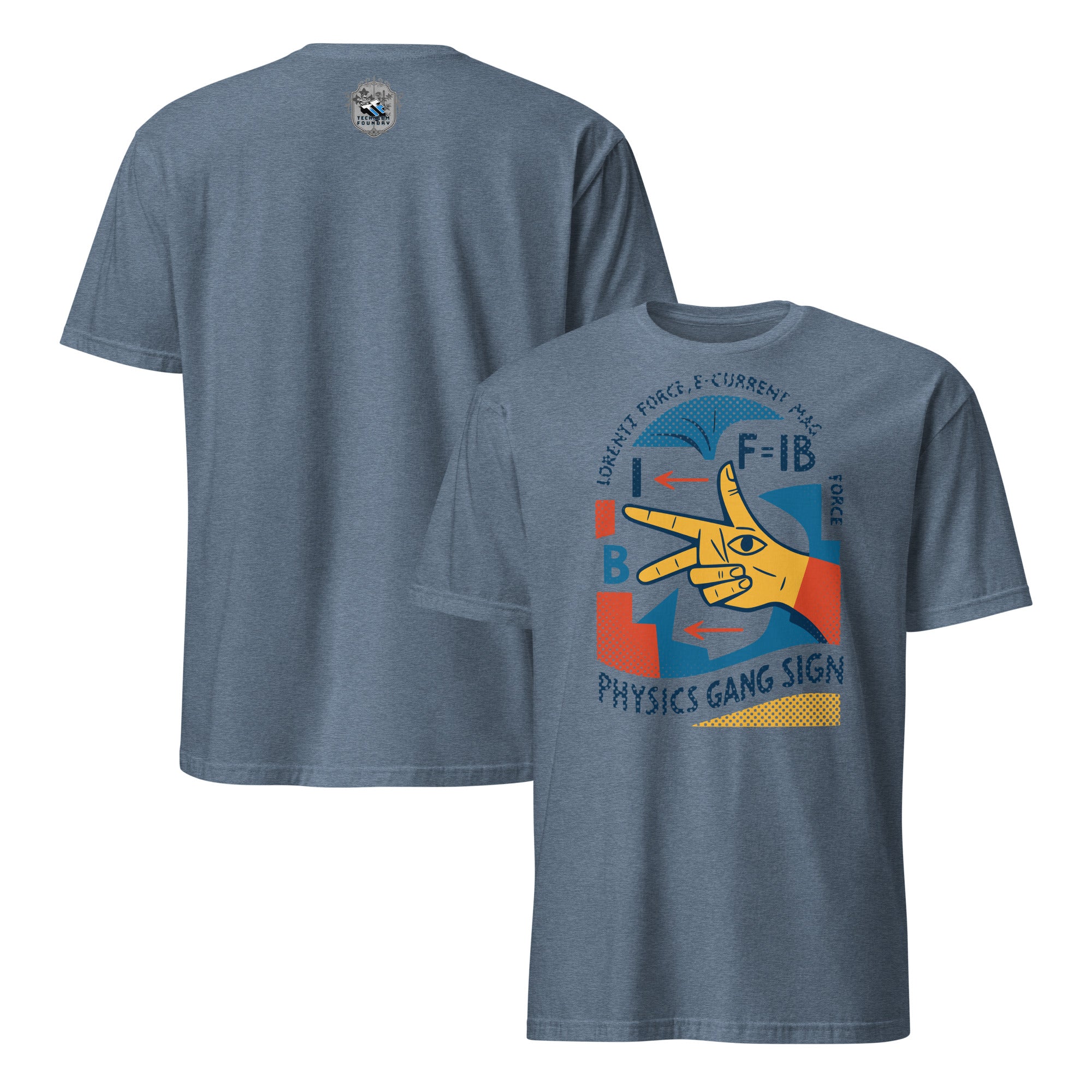 Right Hand Rule T-Shirt featuring electromagnetic physics gang sign design for science enthusiasts.