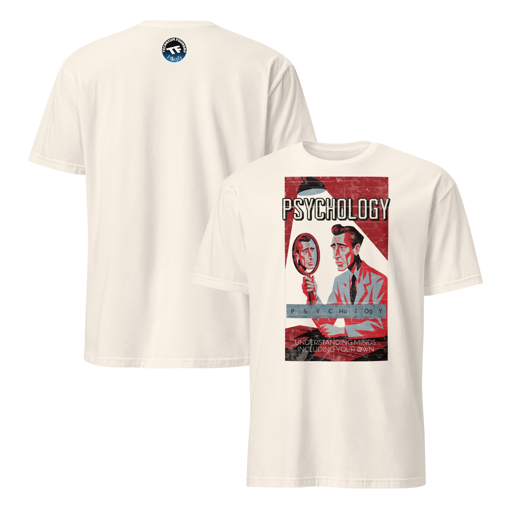 Vintage style Psychology T-Shirt featuring a scientist studying a brain, text "Understanding Minds Including Your Own."